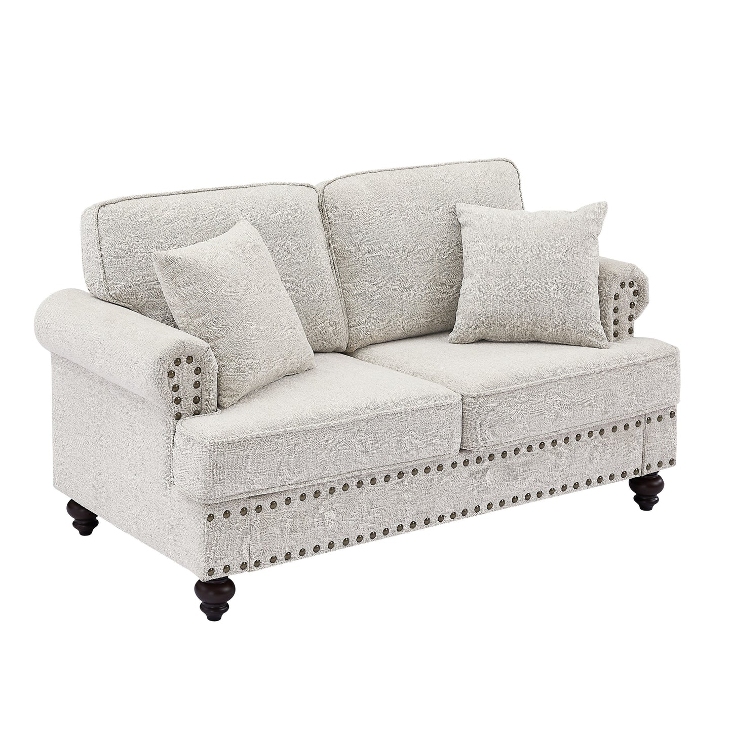 82 Modern 2 Seater Upholstered Sofa Couch with 2 Pillow,Nailhead Trim, Armrests and High Elastic Sponge Cushions