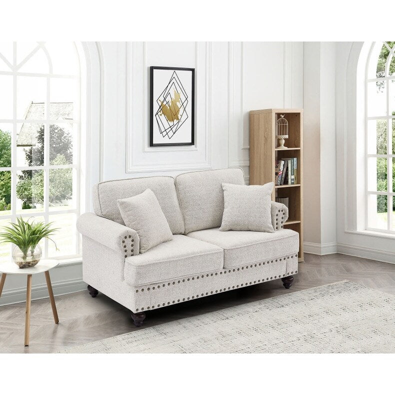 82 Modern 2 Seater Upholstered Sofa Couch with 2 Pillow,Nailhead Trim, Armrests and High Elastic Sponge Cushions
