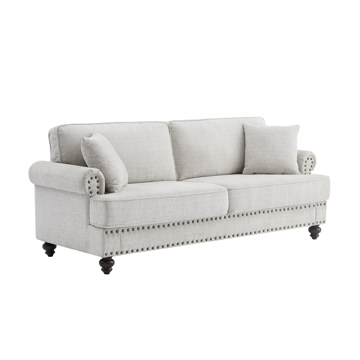 82 Modern 2 Seater Upholstered Sofa Couch with 2 Pillow,Nailhead Trim, Armrests and High Elastic Sponge Cushions