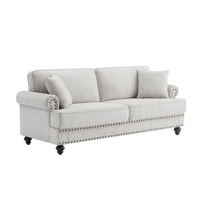 82 Modern 2 Seater Upholstered Sofa Couch with 2 Pillow,Nailhead Trim, Armrests and High Elastic Sponge Cushions