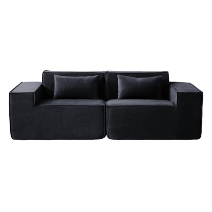 82 Modern Upholstered Loveseat Sofa Modular Sofa Corduroy Fabric Couch with Movable Fabric Cover & 2 Pillows