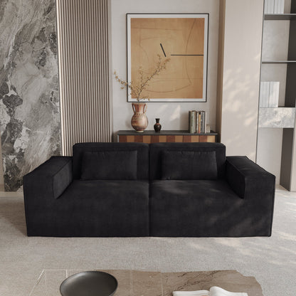 82 Modern Upholstered Loveseat Sofa Modular Sofa Corduroy Fabric Couch with Movable Fabric Cover & 2 Pillows