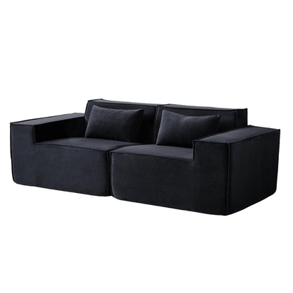 82 Modern Upholstered Loveseat Sofa Modular Sofa Corduroy Fabric Couch with Movable Fabric Cover & 2 Pillows