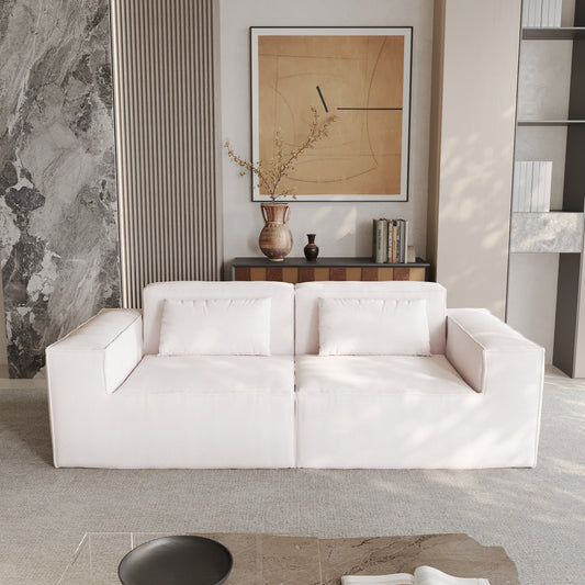 82 Modern Upholstered Loveseat Sofa Modular Sofa Corduroy Fabric Couch with Movable Fabric Cover & 2 Pillows