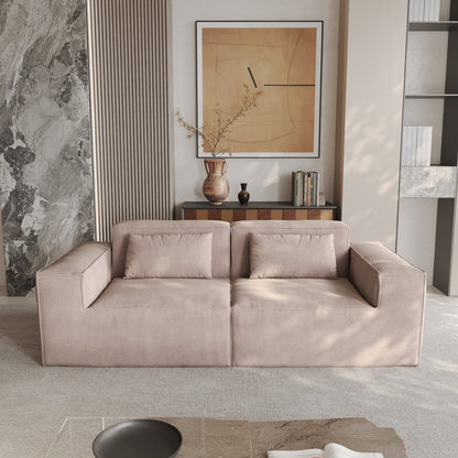 82 Modern Upholstered Loveseat Sofa Modular Sofa Corduroy Fabric Couch with Movable Fabric Cover & 2 Pillows
