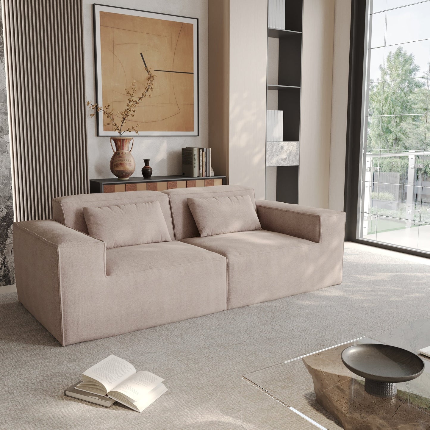82 Modern Upholstered Loveseat Sofa Modular Sofa Corduroy Fabric Couch with Movable Fabric Cover & 2 Pillows