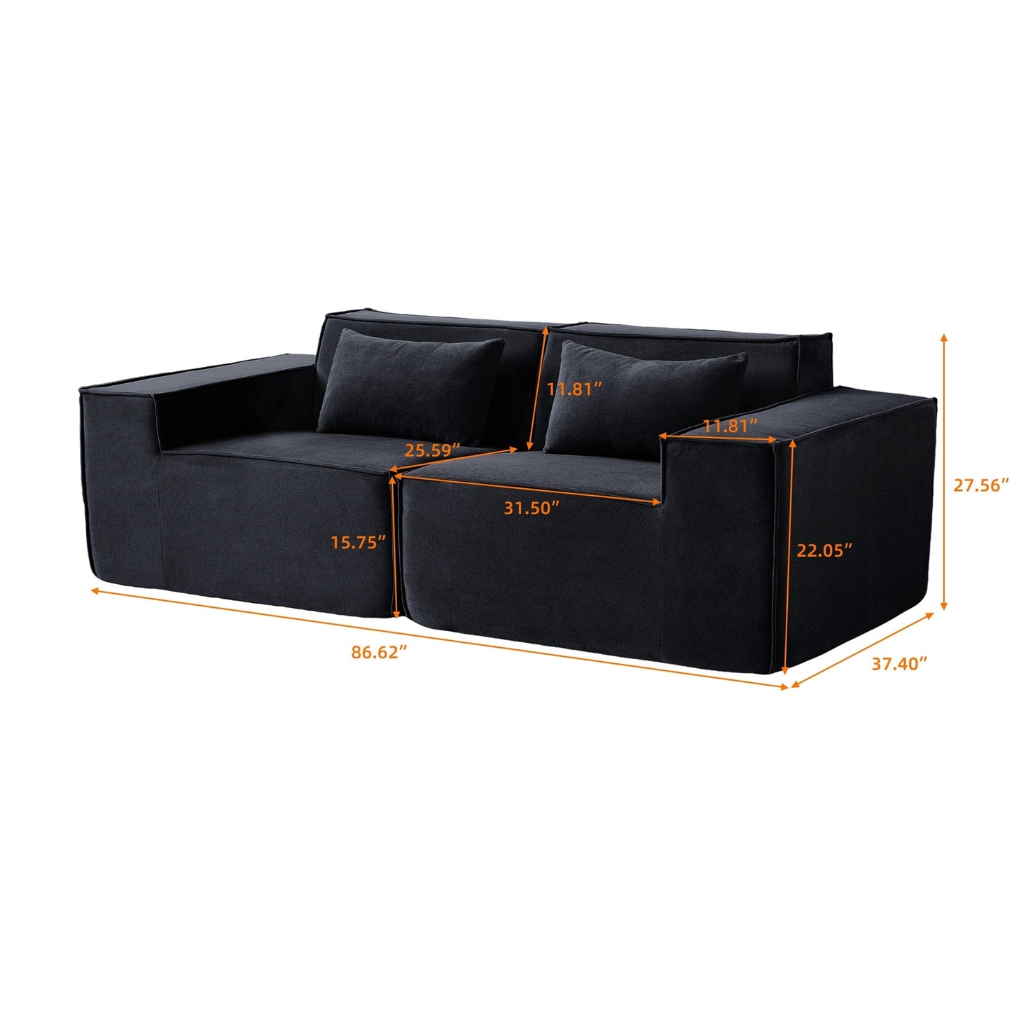 82 Modern Upholstered Loveseat Sofa Modular Sofa Corduroy Fabric Couch with Movable Fabric Cover & 2 Pillows