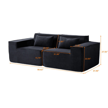 82 Modern Upholstered Loveseat Sofa Modular Sofa Corduroy Fabric Couch with Movable Fabric Cover & 2 Pillows