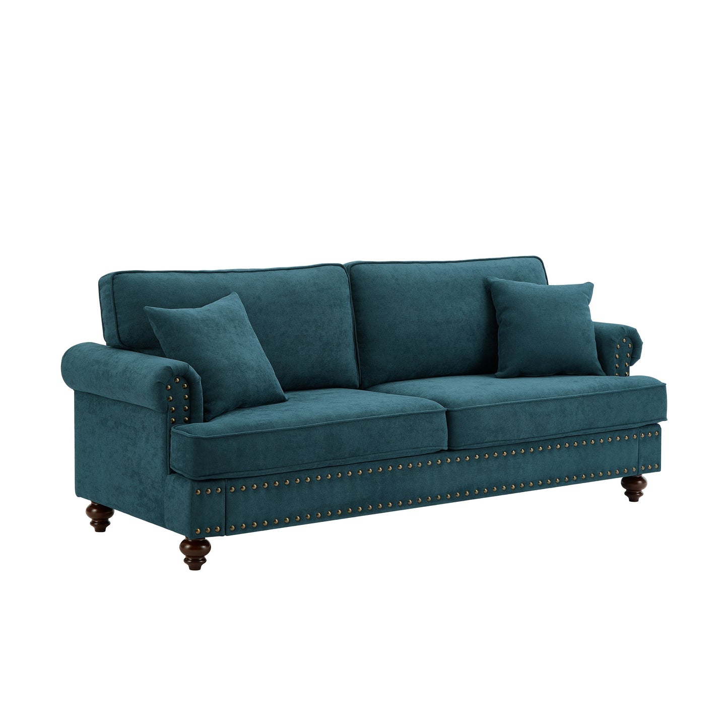 82'' Chenille Modern 3 Seater Sofa Couch with Brown Legs, 2 Pillow and Removable Cushions, Back