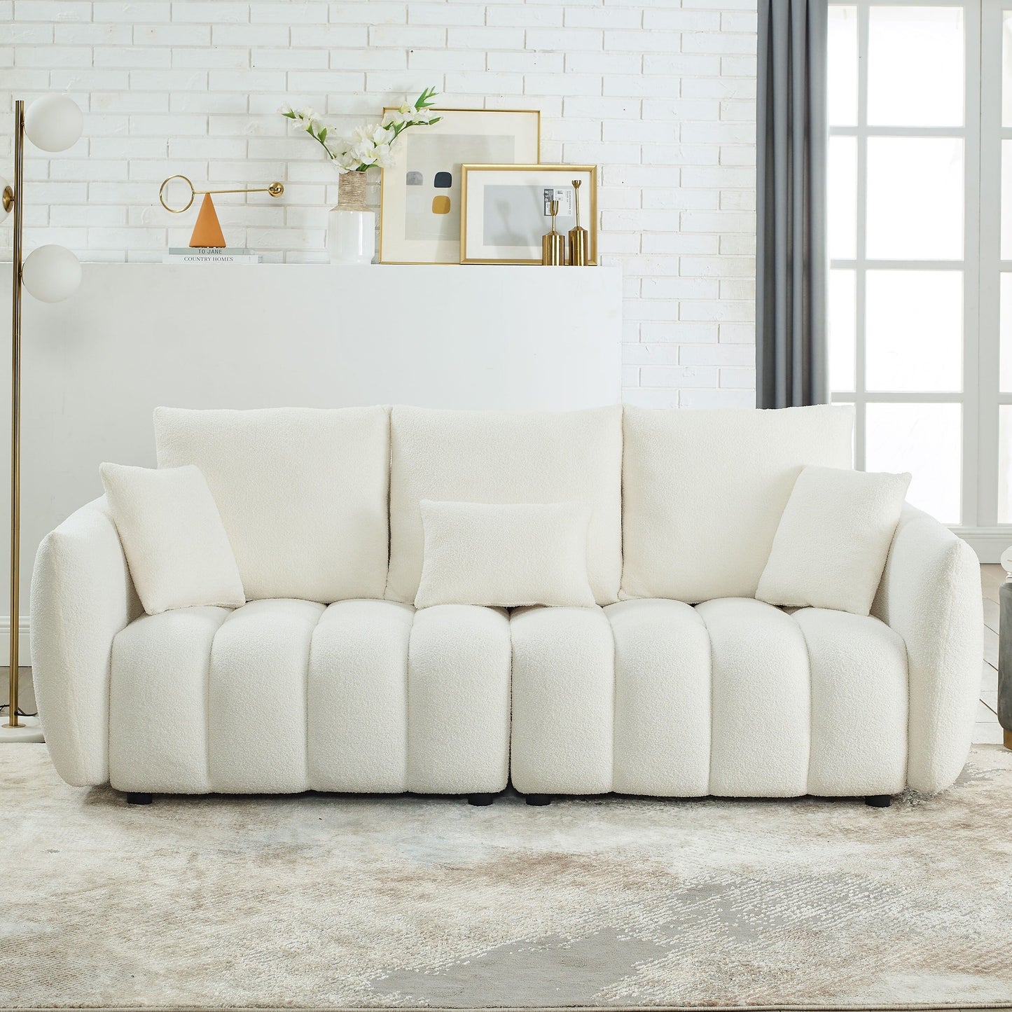 82'' Fabric 3-Seater Sofa with Plush Back Pillows, Solid Wood Frame, and Comfortable Foam Cushions