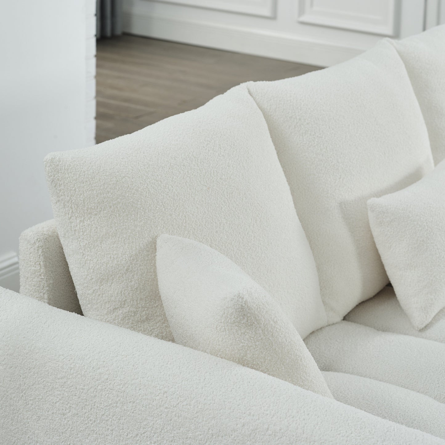 82'' Fabric 3-Seater Sofa with Plush Back Pillows, Solid Wood Frame, and Comfortable Foam Cushions
