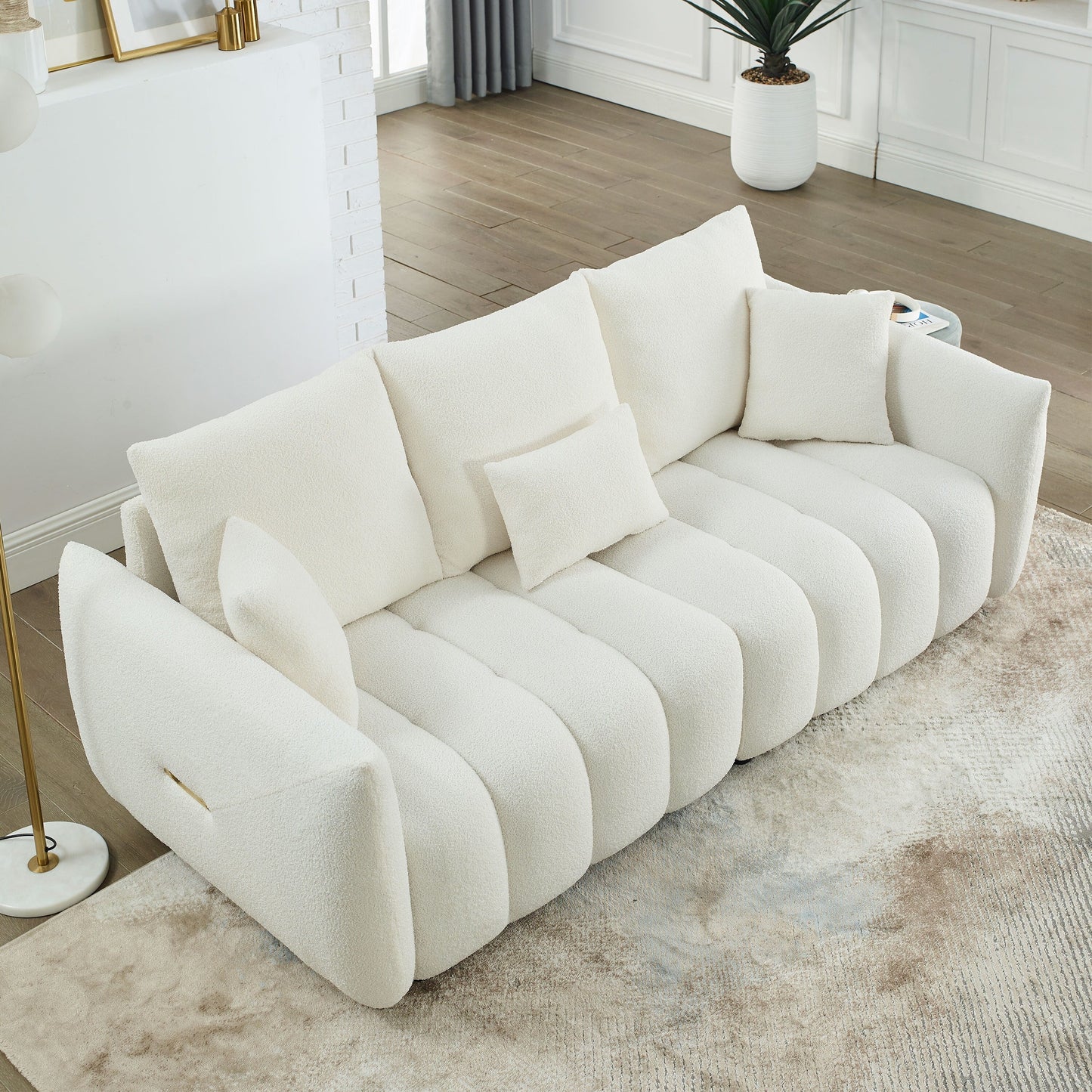 82'' Fabric 3-Seater Sofa with Plush Back Pillows, Solid Wood Frame, and Comfortable Foam Cushions