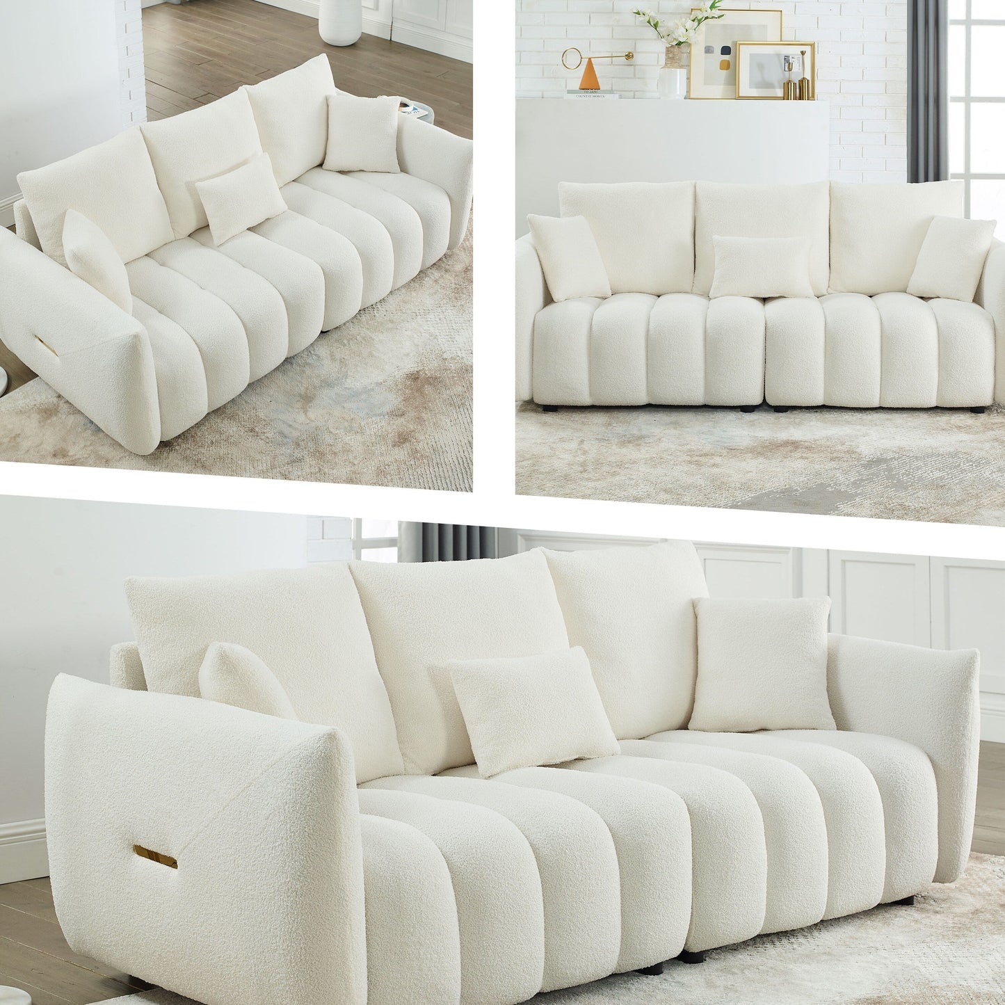82'' Fabric 3-Seater Sofa with Plush Back Pillows, Solid Wood Frame, and Comfortable Foam Cushions