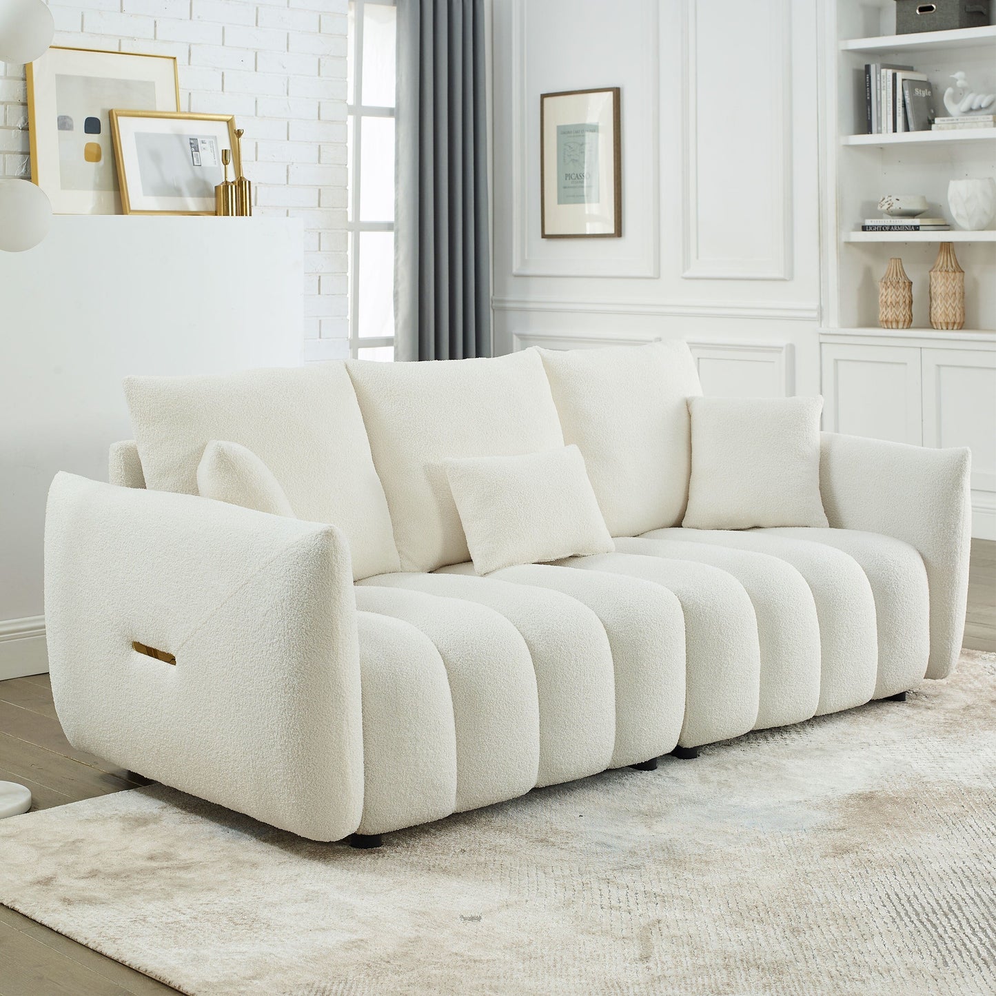 82'' Fabric 3-Seater Sofa with Plush Back Pillows, Solid Wood Frame, and Comfortable Foam Cushions