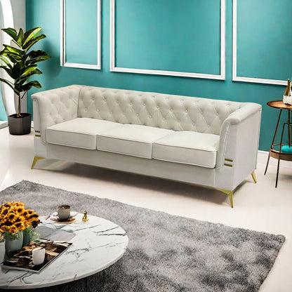 82'' Modern Velvet 3-Seater Couch with Tufted Design and Gold Metal Legs