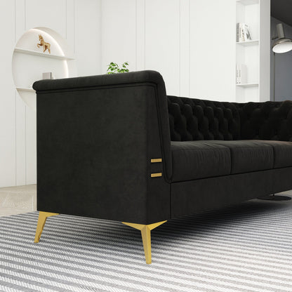 82'' Modern Velvet 3-Seater Couch with Tufted Design and Gold Metal Legs