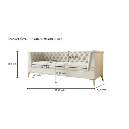 82'' Modern Velvet 3-Seater Couch with Tufted Design and Gold Metal Legs