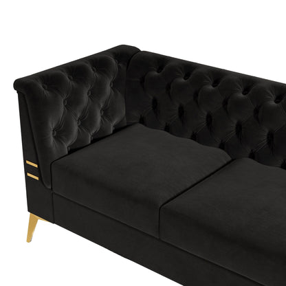 82'' Modern Velvet 3-Seater Couch with Tufted Design and Gold Metal Legs