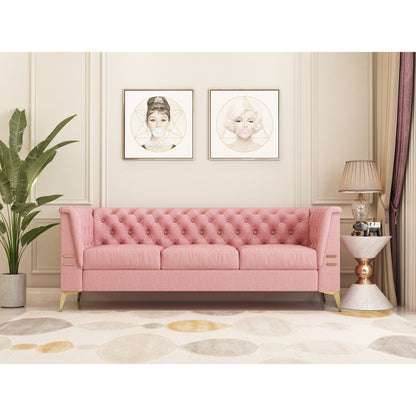 82'' Modern Velvet 3-Seater Couch with Tufted Design and Gold Metal Legs