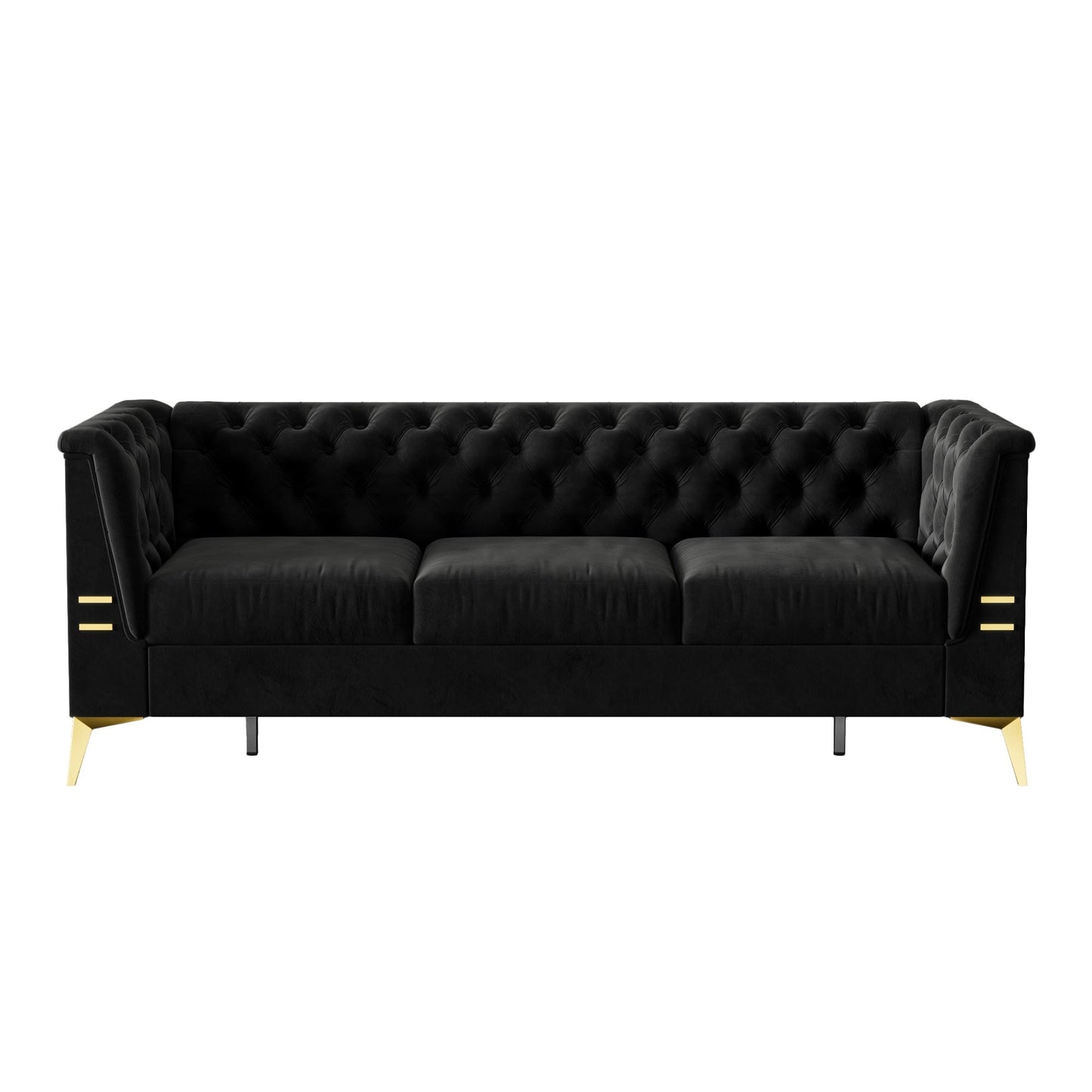 82'' Modern Velvet 3-Seater Couch with Tufted Design and Gold Metal Legs