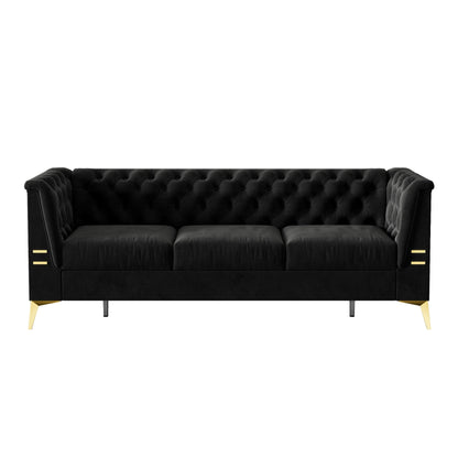 82'' Modern Velvet 3-Seater Couch with Tufted Design and Gold Metal Legs
