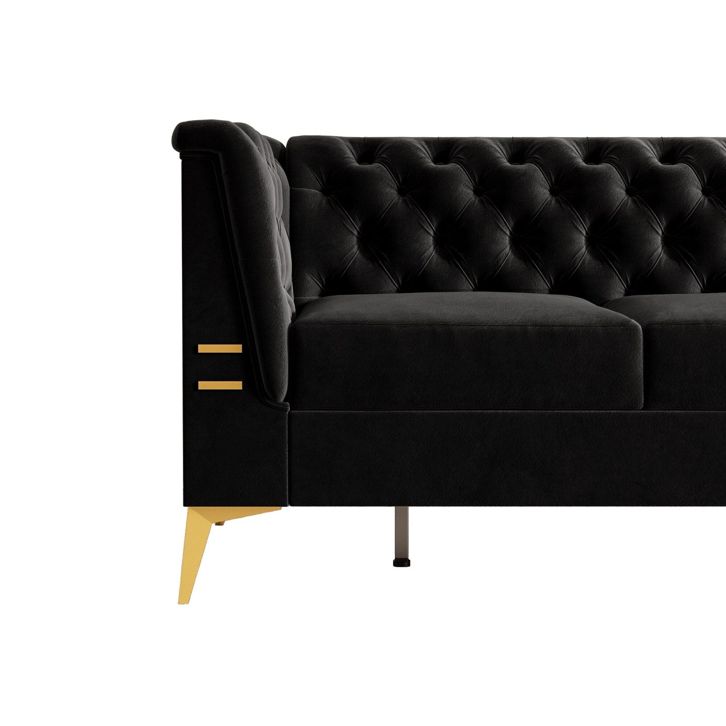 82'' Modern Velvet 3-Seater Couch with Tufted Design and Gold Metal Legs