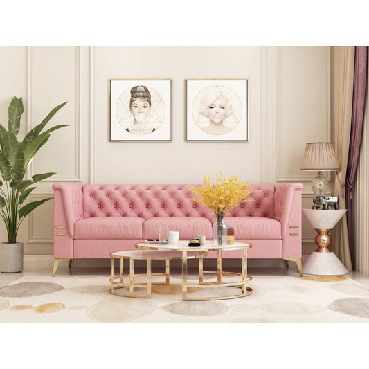 82'' Modern Velvet 3-Seater Couch with Tufted Design and Gold Metal Legs