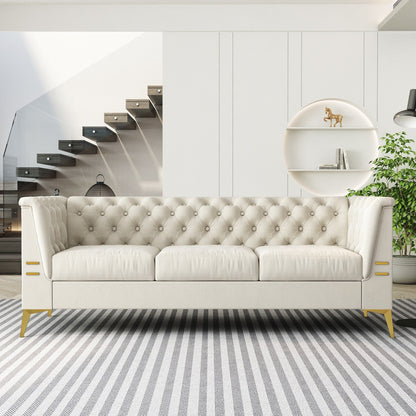 82'' Modern Velvet 3-Seater Couch with Tufted Design and Gold Metal Legs