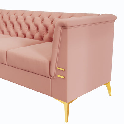 82'' Modern Velvet 3-Seater Couch with Tufted Design and Gold Metal Legs