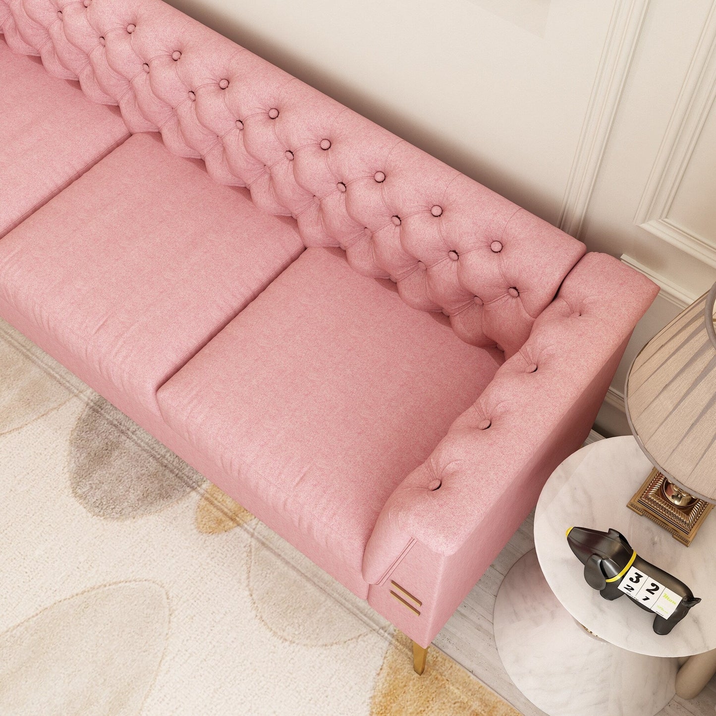 82'' Velvet 3 Seater Chesterfield Sofa Couch with Gold Metal Legs, High Rebound Sponge and Removable Cushions