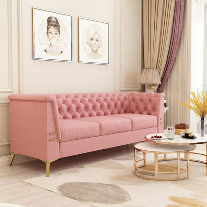 82'' Velvet 3 Seater Chesterfield Sofa Couch with Gold Metal Legs, High Rebound Sponge and Removable Cushions