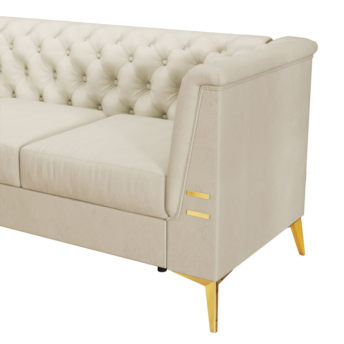 82'' Velvet 3 Seater Chesterfield Sofa Couch with Gold Metal Legs, High Rebound Sponge and Removable Cushions