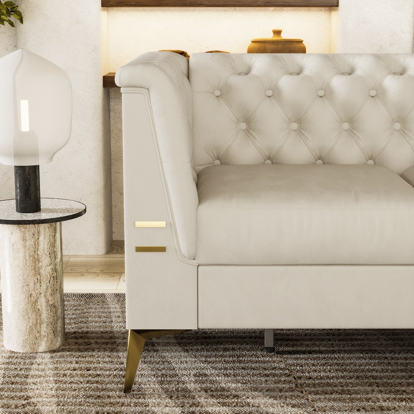 82'' Velvet 3 Seater Chesterfield Sofa Couch with Gold Metal Legs, High Rebound Sponge and Removable Cushions