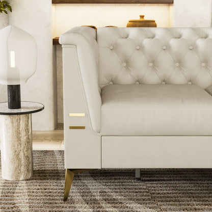 82'' Velvet 3 Seater Chesterfield Sofa Couch with Gold Metal Legs, High Rebound Sponge and Removable Cushions