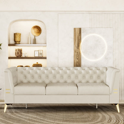 82'' Velvet 3 Seater Chesterfield Sofa Couch with Gold Metal Legs, High Rebound Sponge and Removable Cushions