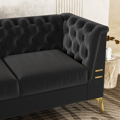 82'' Velvet 3 Seater Chesterfield Sofa Couch with Gold Metal Legs, High Rebound Sponge and Removable Cushions