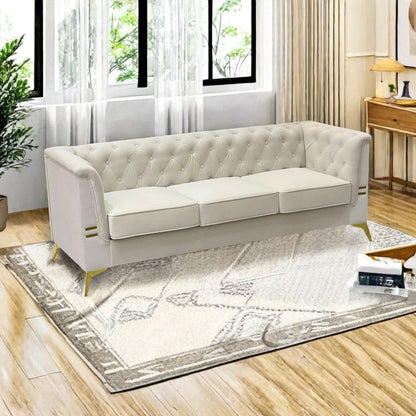 82'' Velvet 3 Seater Chesterfield Sofa Couch with Gold Metal Legs, High Rebound Sponge and Removable Cushions