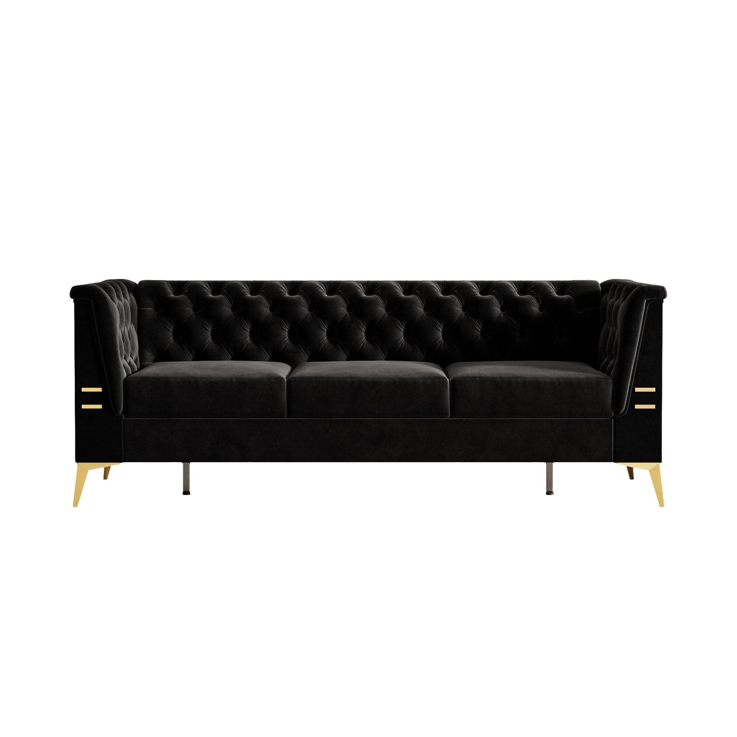 82'' Velvet 3 Seater Chesterfield Sofa Couch with Gold Metal Legs, High Rebound Sponge and Removable Cushions