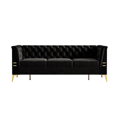 82'' Velvet 3 Seater Chesterfield Sofa Couch with Gold Metal Legs, High Rebound Sponge and Removable Cushions