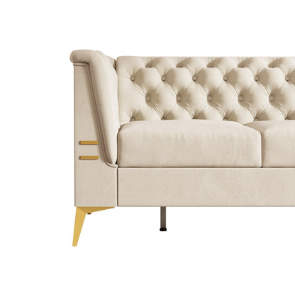 82'' Velvet 3 Seater Chesterfield Sofa Couch with Gold Metal Legs, High Rebound Sponge and Removable Cushions