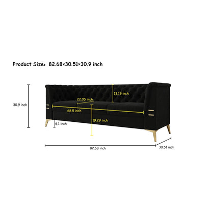 82'' Velvet 3 Seater Chesterfield Sofa Couch with Gold Metal Legs, High Rebound Sponge and Removable Cushions