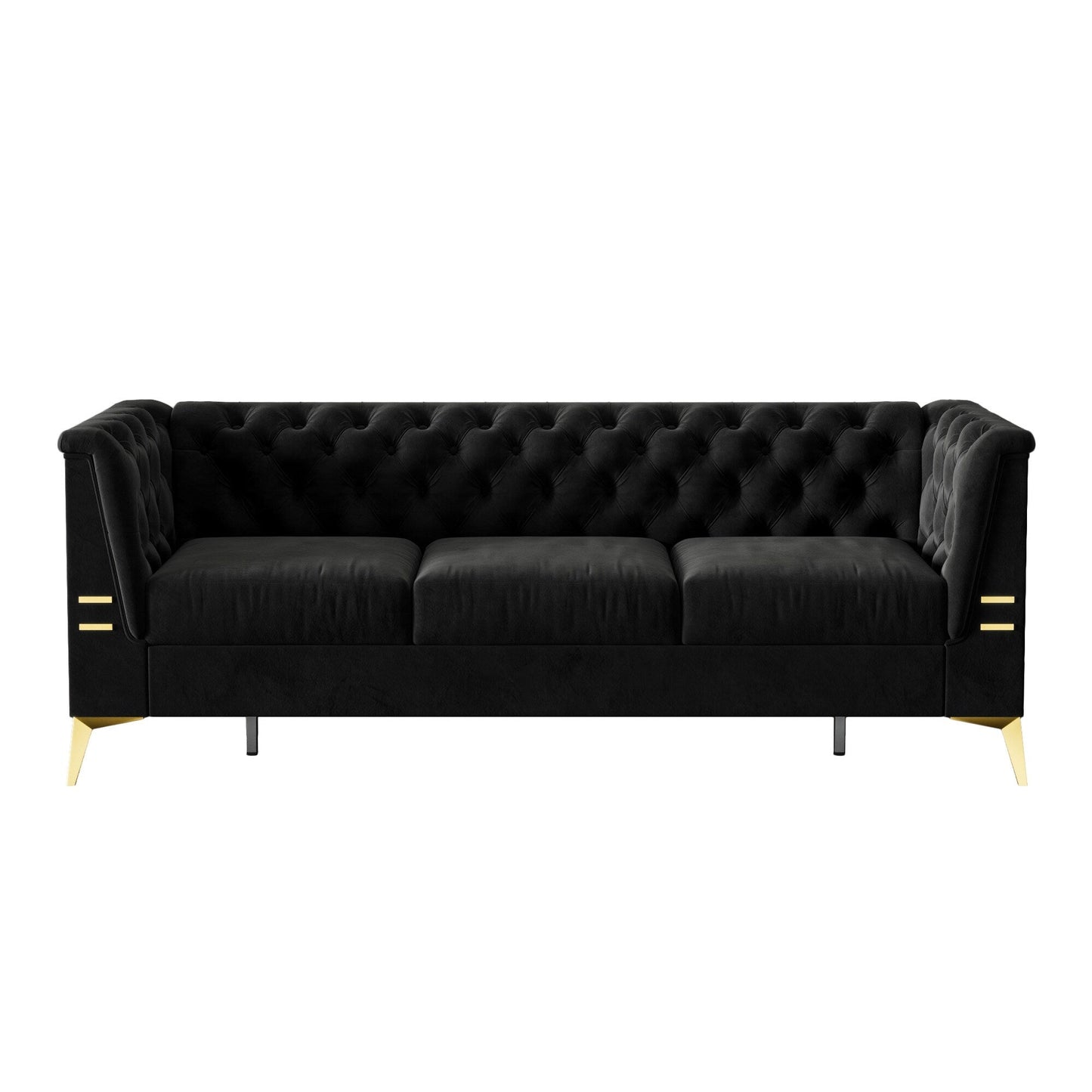 82'' Velvet 3 Seater Chesterfield Sofa Couch with Gold Metal Legs, High Rebound Sponge and Removable Cushions