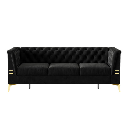82'' Velvet 3 Seater Chesterfield Sofa Couch with Gold Metal Legs, High Rebound Sponge and Removable Cushions