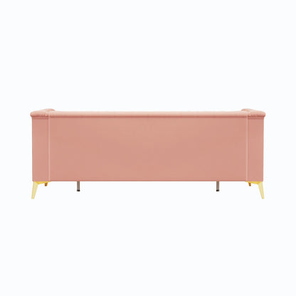82'' Velvet 3 Seater Chesterfield Sofa Couch with Gold Metal Legs, High Rebound Sponge and Removable Cushions