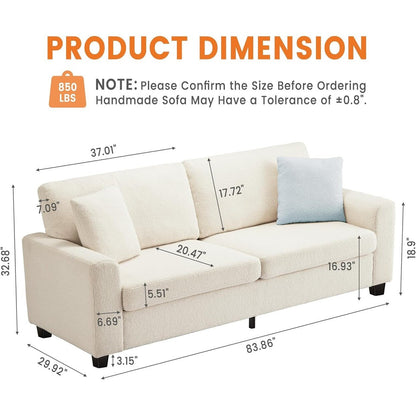 83 Inch Modern 3 Seater Sofa with Deep Seats, Comfortable Cloud Couch for Living Room