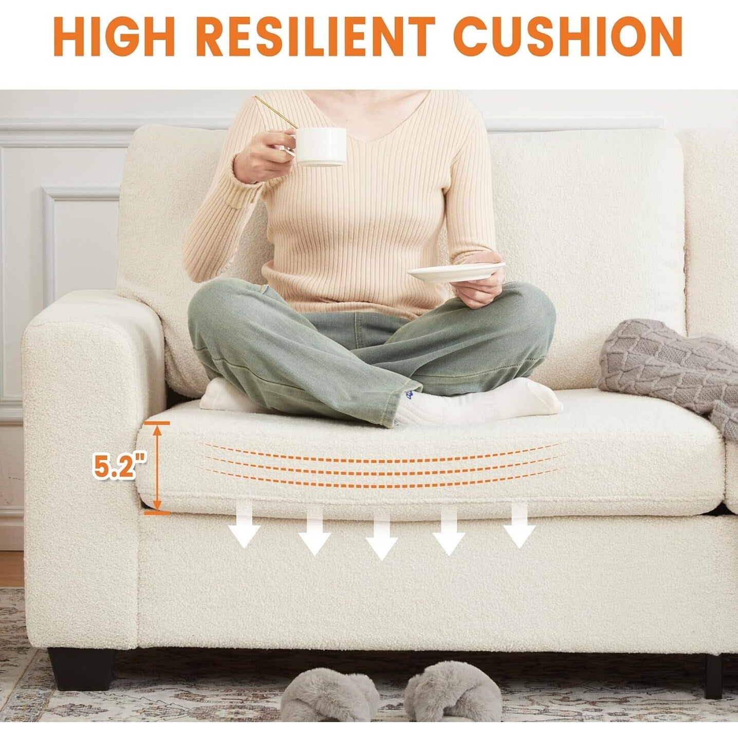 83 Inch Modern 3 Seater Sofa with Deep Seats, Comfortable Cloud Couch for Living Room