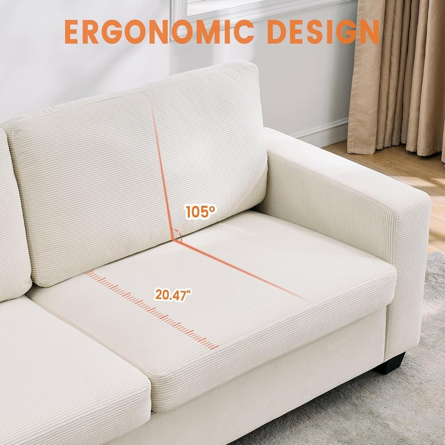 83 Inch Modern 3 Seater Sofa with Deep Seats, Comfortable Cloud Couch for Living Room