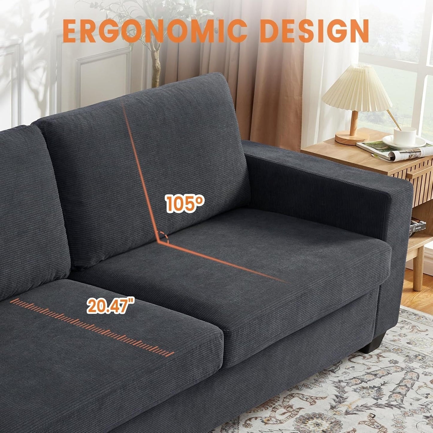 83 Inch Modern 3 Seater Sofa with Deep Seats, Comfortable Cloud Couch for Living Room