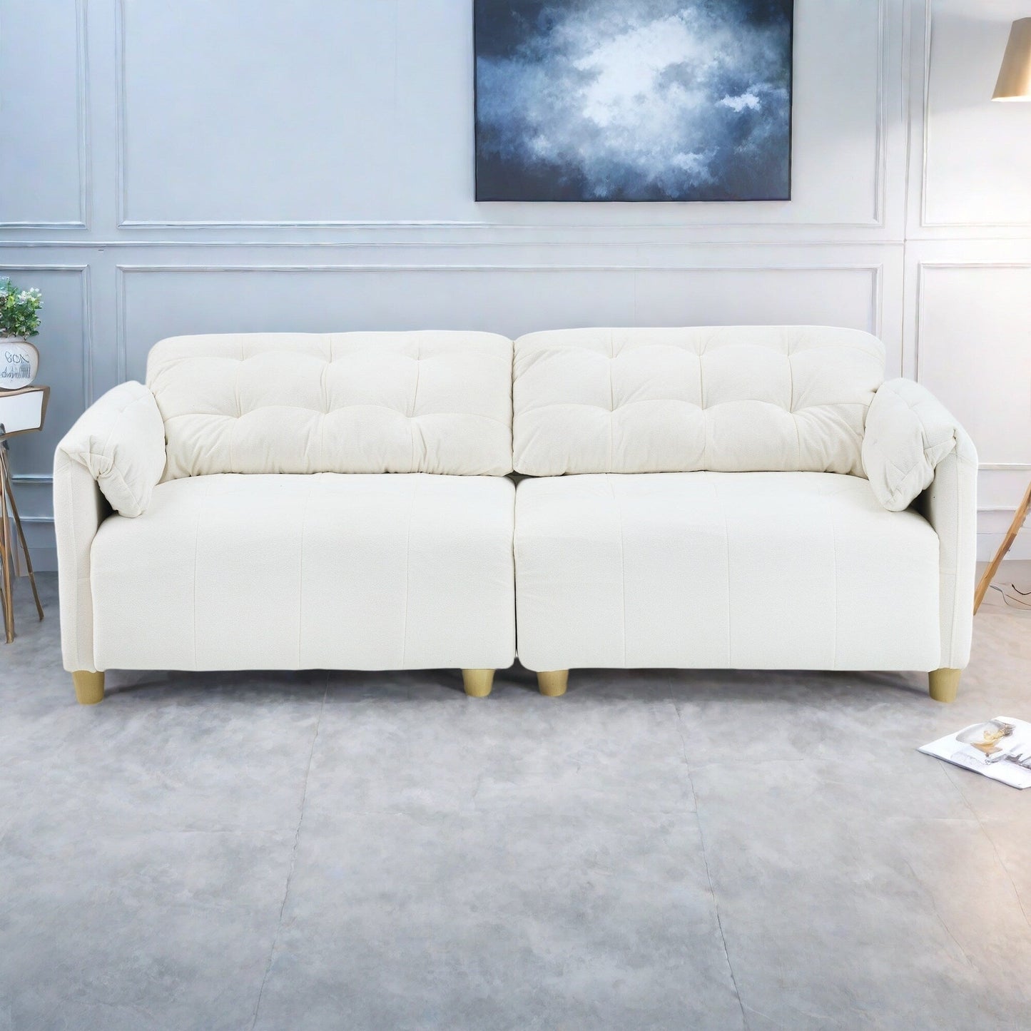 83.1 Flannelette 3-Seater Sofa with High-Density Foam, Solid Wood Frame, Easy Assembly