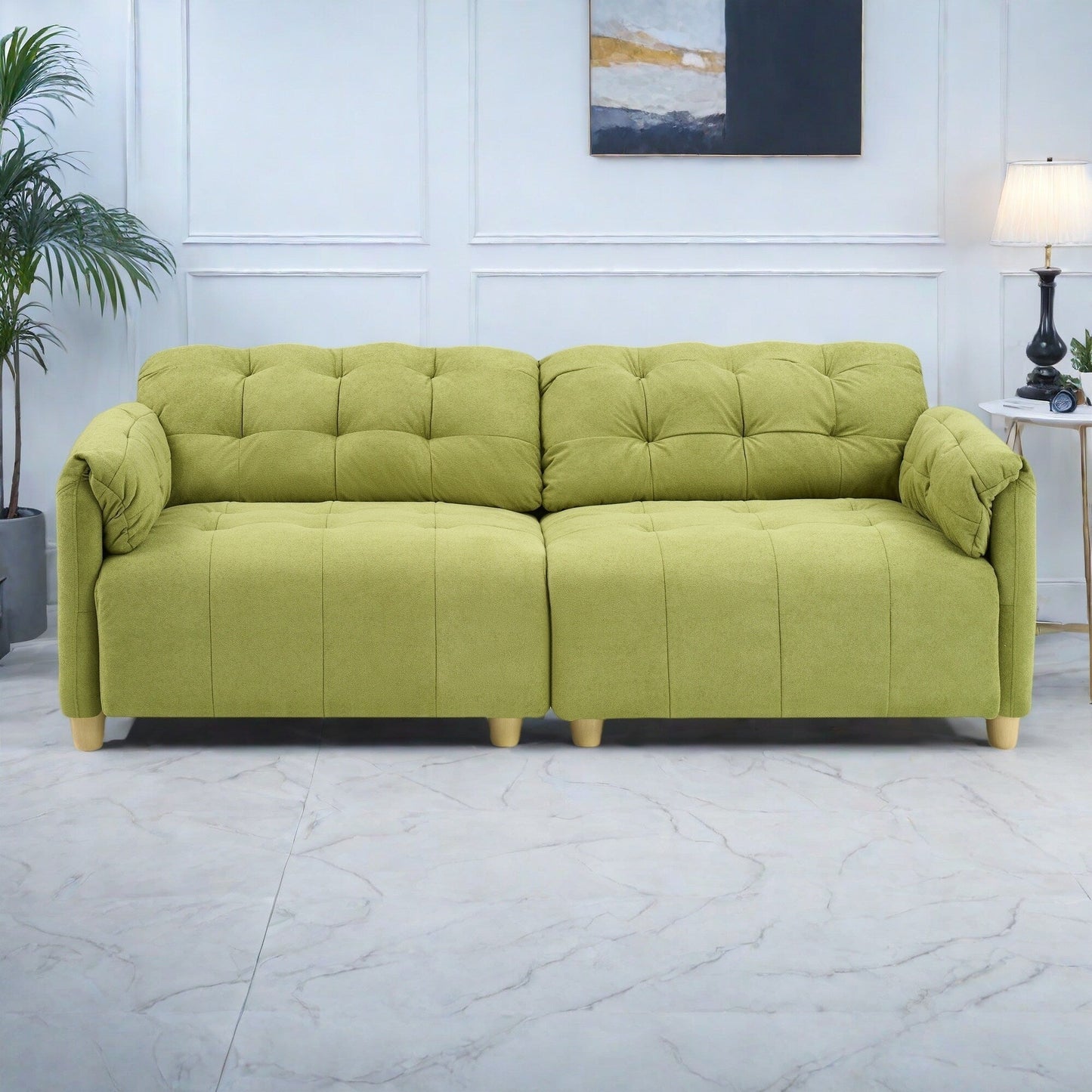 83.1 Flannelette 3-Seater Sofa with High-Density Foam, Solid Wood Frame, Easy Assembly